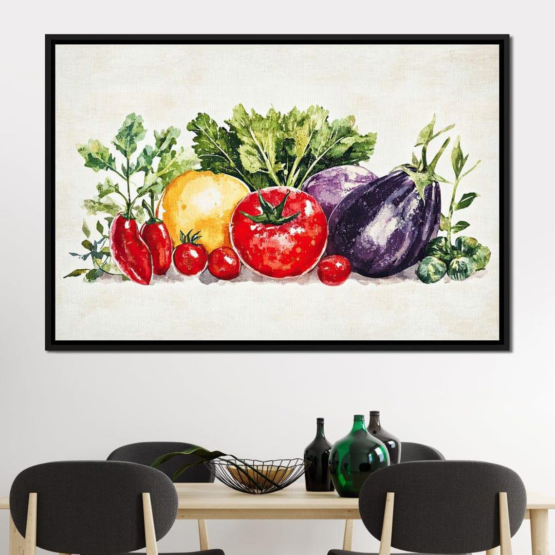 Watercolor Garden Harvest Tomato Eggplant Pepper Rustic Kitchen Art - Image 4
