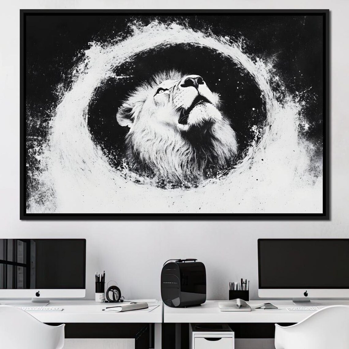Lion Looking Skyward in a Black and White Water Splash Swirl Poster - Image 3