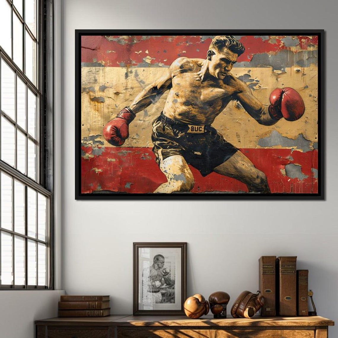 Vintage Boxer Retro Boxing Champion Distressed Mural Style Poster - Image 2