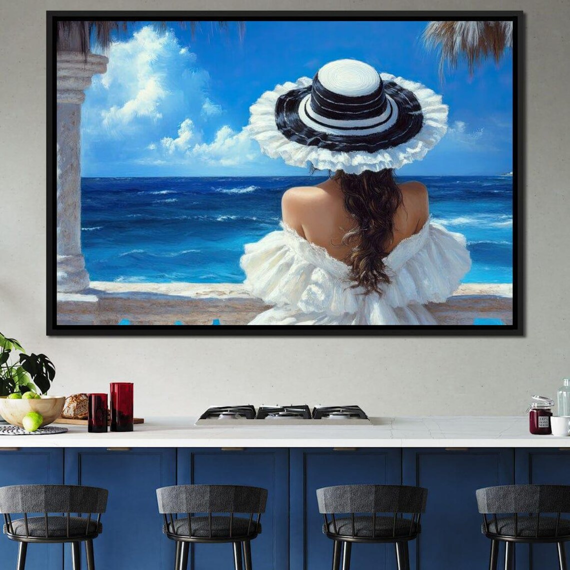 Woman In A Sun Hat Gazing At The Bright Ocean Coastline Poster - Image 2