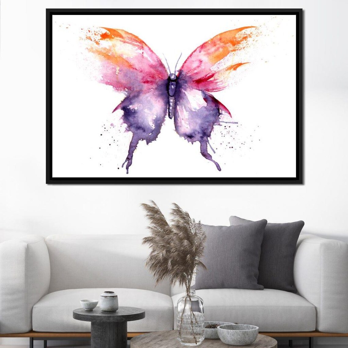 Watercolor Butterfly Pink Orange Purple Whimsical Spring Wall Art - Image 2