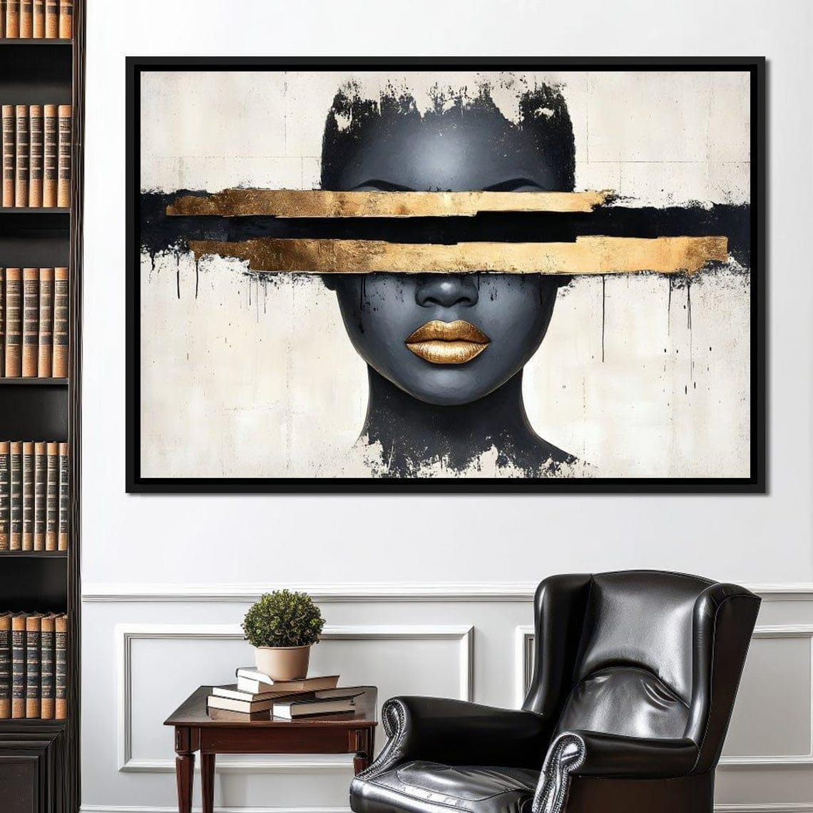 Mysterious Dark Portrait with Gold Leaf Lips Minimalist Poster