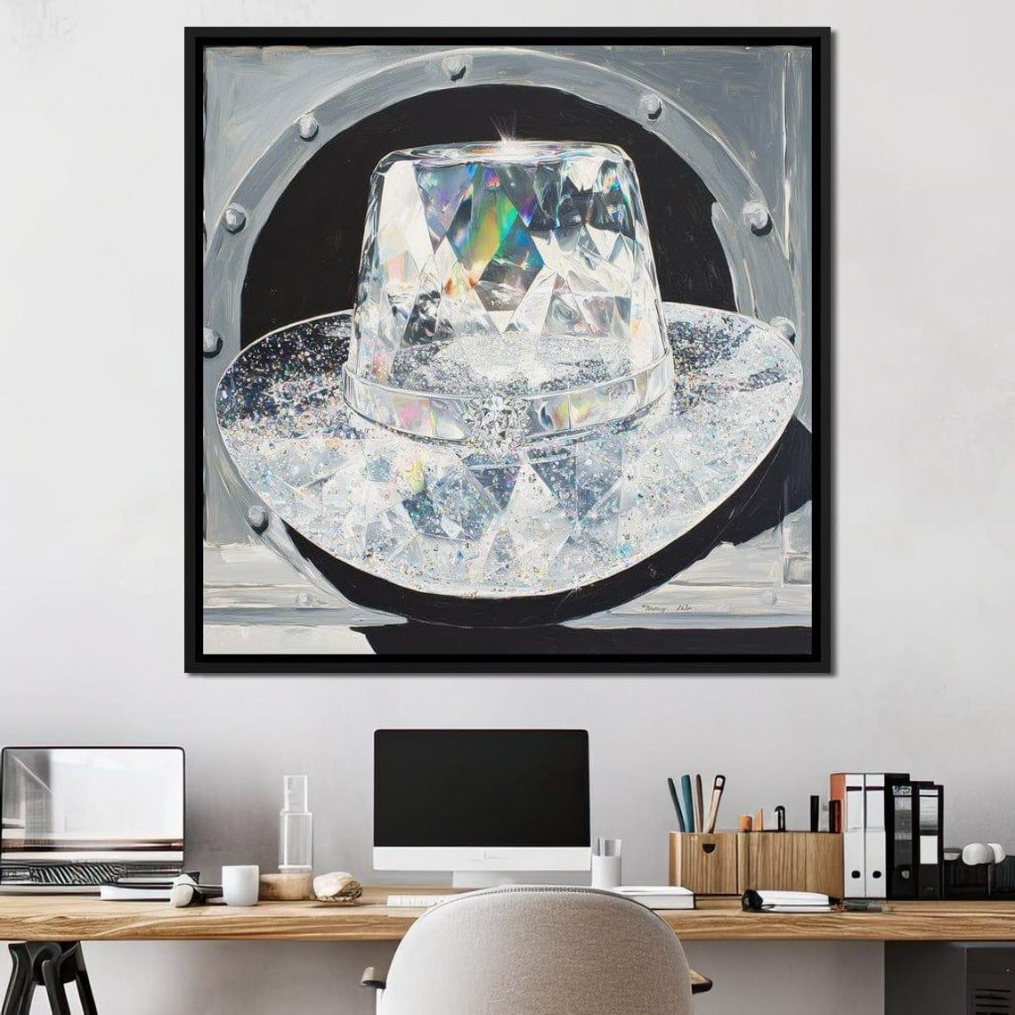 Crystal Diamond Cowboy Hat Sparkly Silver Glam Western Hat Wall Poster - Image 3