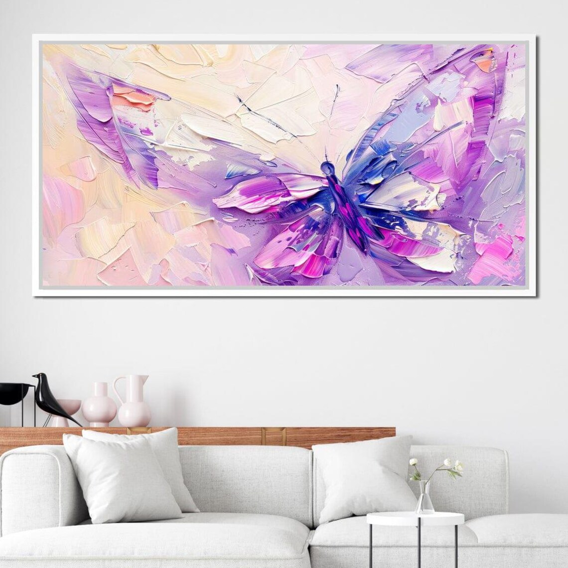 Pink Violet Butterfly Impasto Painting Light Pastel Dreamy Wall Art - Image 3
