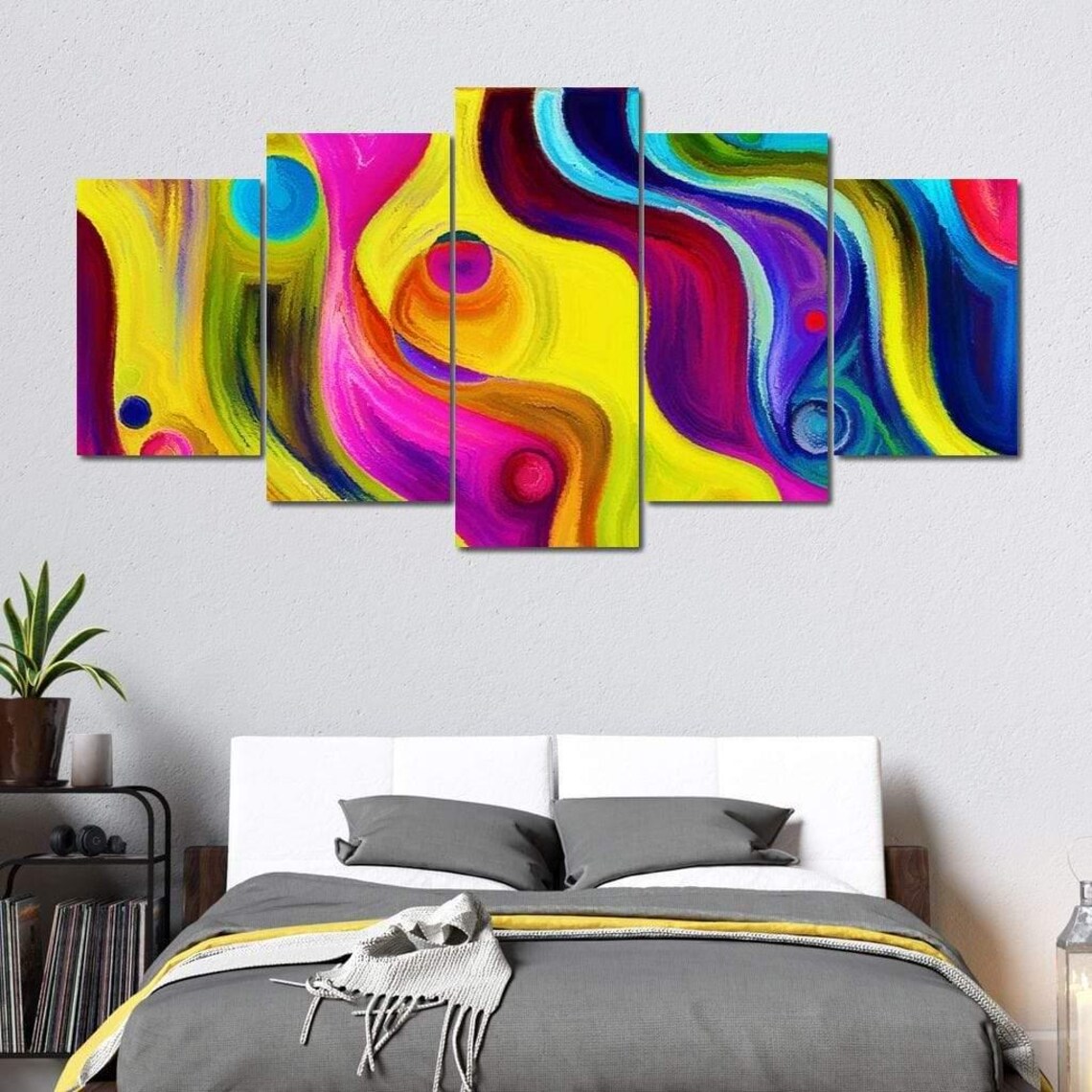 Abstract Colorful Decor, Modern Psychedelic Painting - Image 4