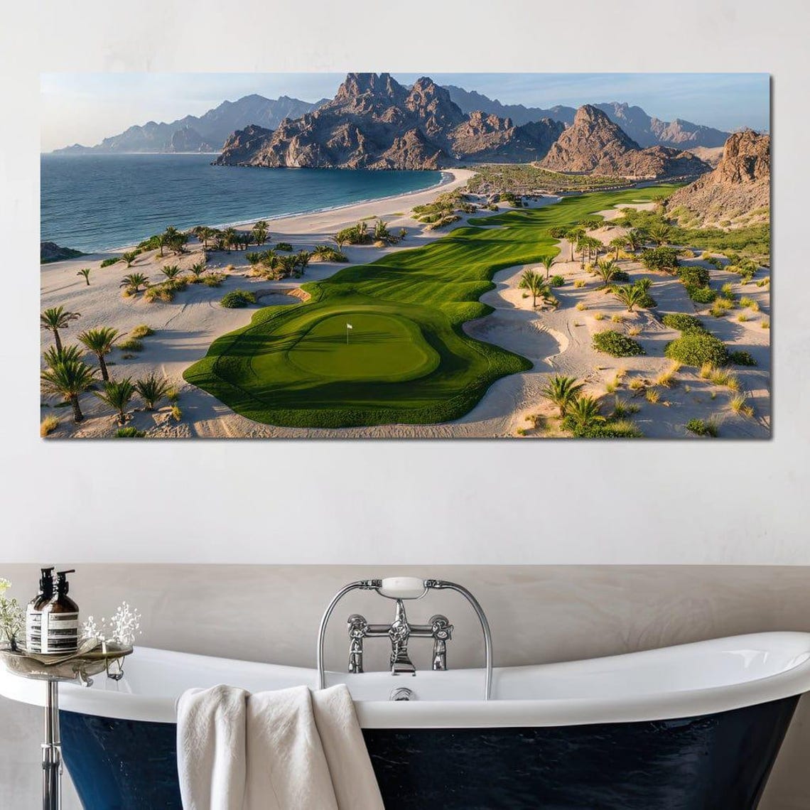 Desert Coastal Golf Course Aerial Mountain Ocean View Sports Poster - Image 2