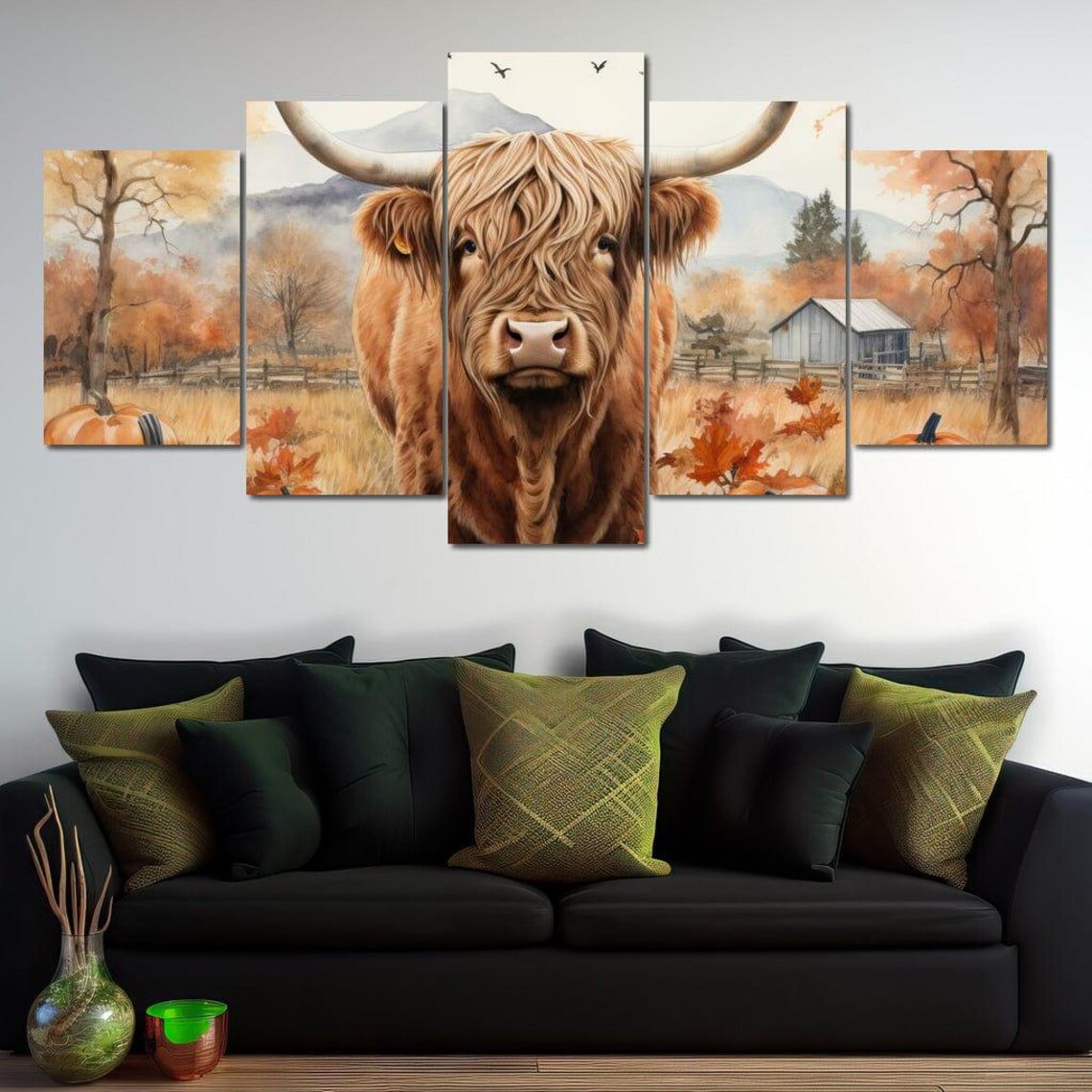 Highland Cow Among Pumpkins Autumn Farm Barn Rustic Animal Art Poster - Image 3