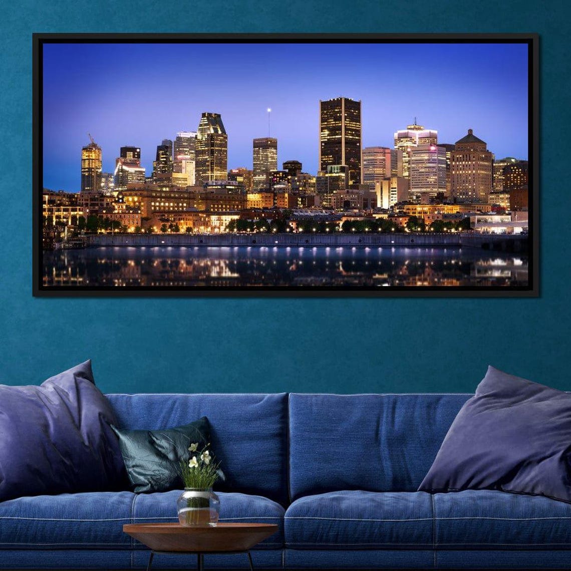 Montreal Skyline Night Lights Downtown Towers Reflective Water Poster