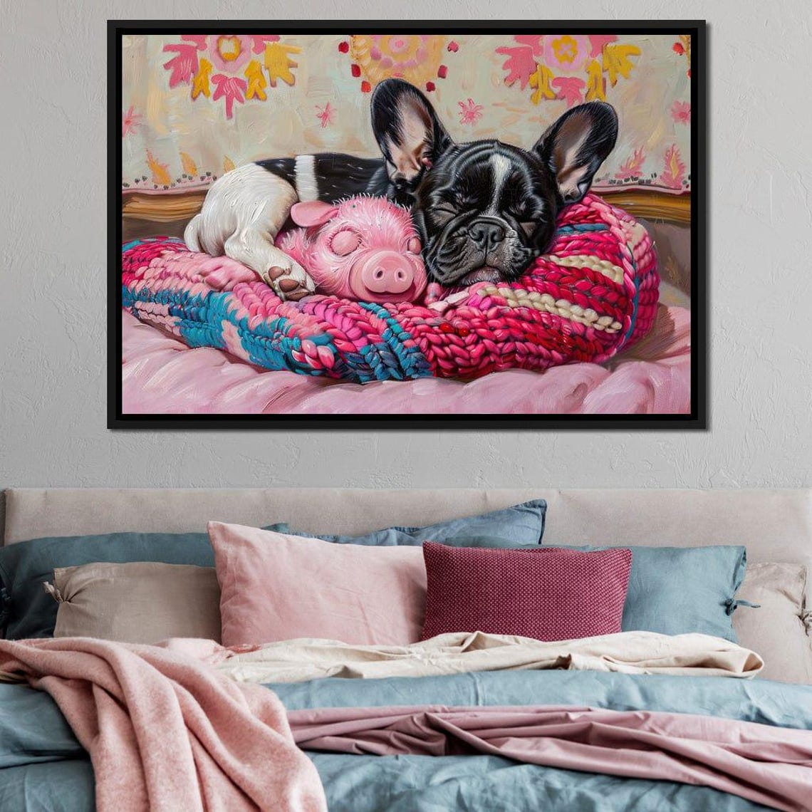 Slumbering Pup And Piglet Cute Animal Art Cozy Home Decor Dog And Piglet Print Nursery Wall Art Sweet Companions By Nichecanvas - Image 3