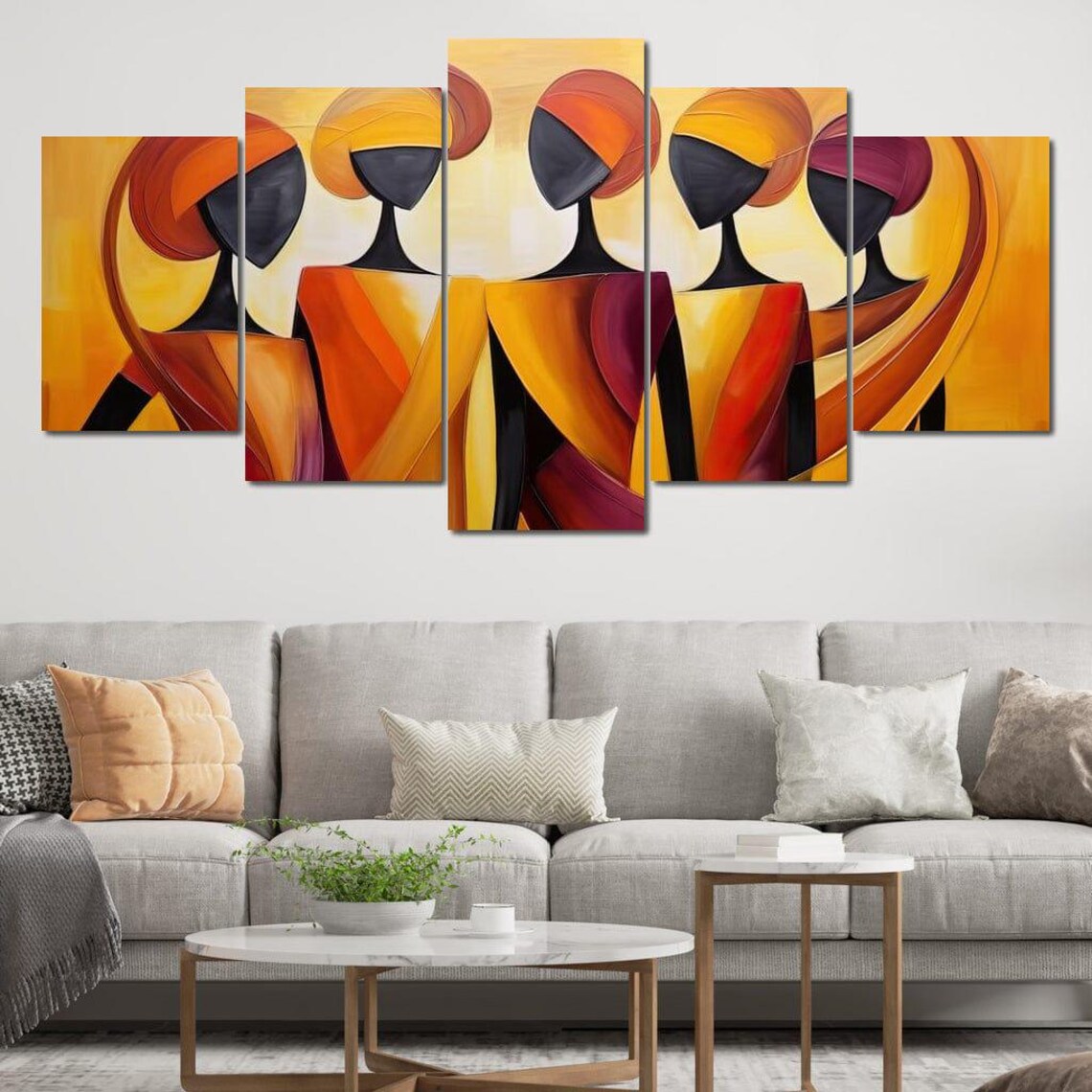 Abstract African Sisterhood Warm Orange Flowing Figures Wall Art - Image 4