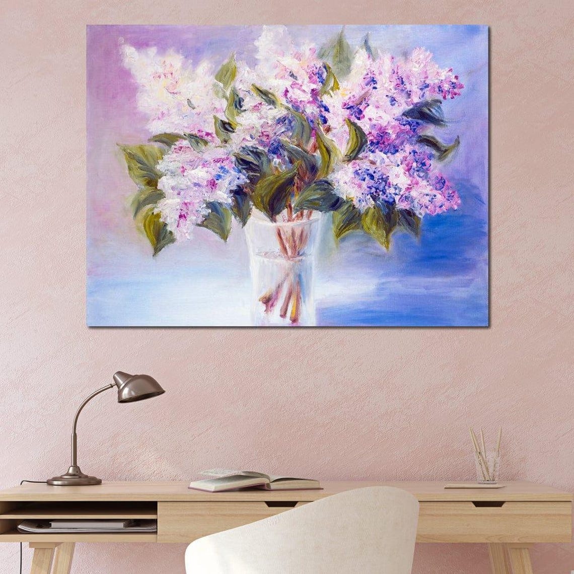 Lilacs In Glass Vase Soft Lavender Impressionist Floral Wall Art Print - Image 4