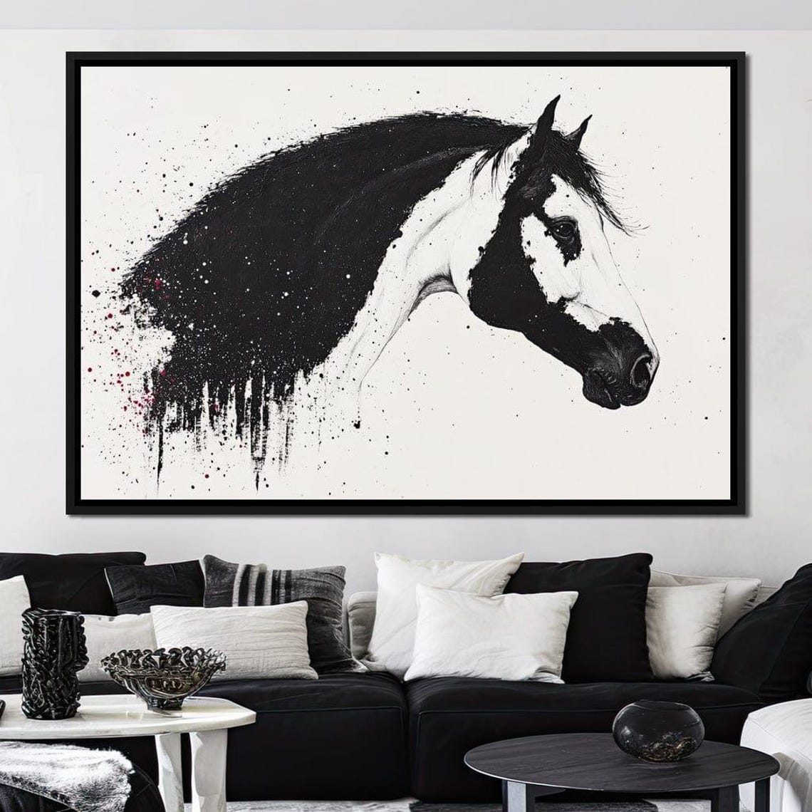 Black White Horse Splatter Profile Minimalist Framed Equine Wall Art - Image 4