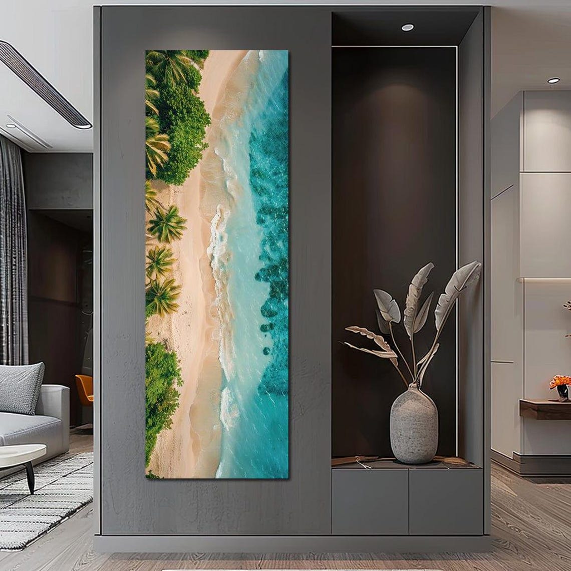 Aerial Tropical Beach Palm Trees Turquoise Ocean Shore View Poster - Image 3