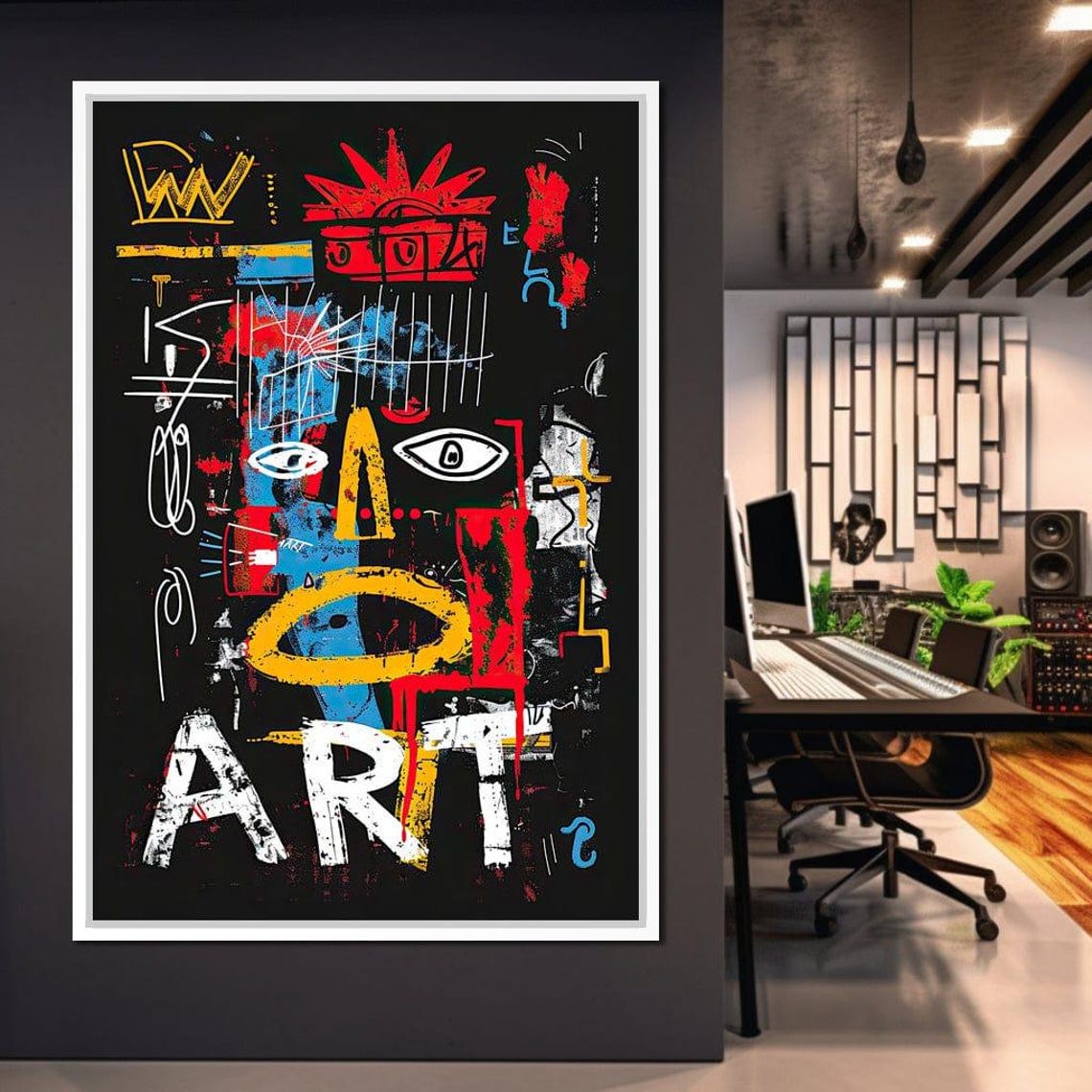 Graffiti Face With Crown Urban Street Art Bold Black Wall Poster