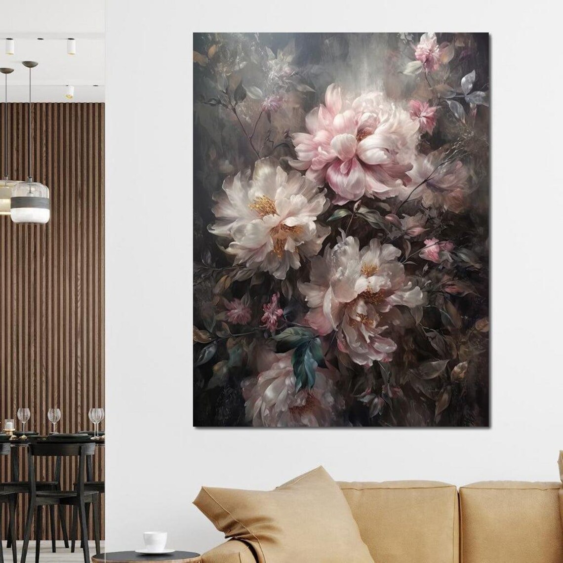 White Pink Flowers Botanical Art Print, Elegant Floral - Image 2