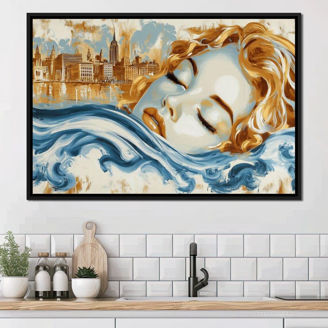 Sleeping Woman Golden Hair Ocean Waves Gold City Skyline Dream Poster - Image 4