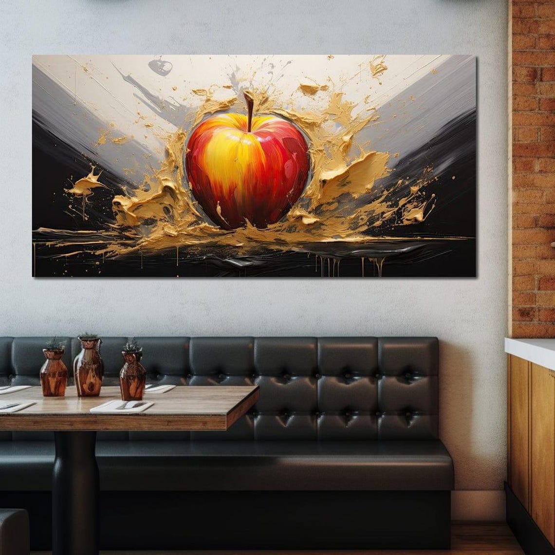 Red Apple Exploding Golden Paint Splash Dramatic Fruit Pop Art Poster - Image 3