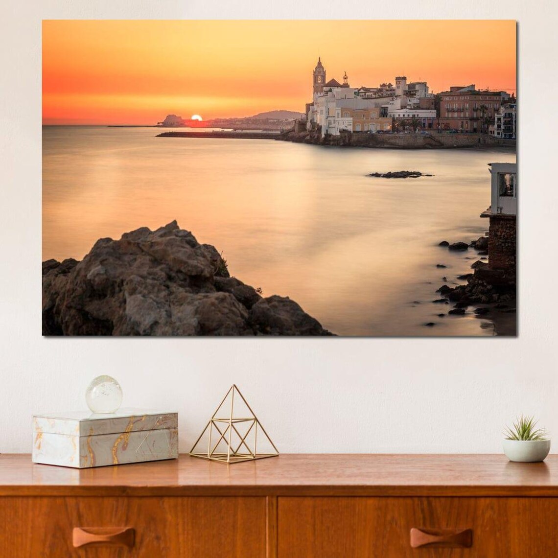 Mediterranean Old Town Sunset Over Calm Sea Rocky Coast Travel Poster - Image 4