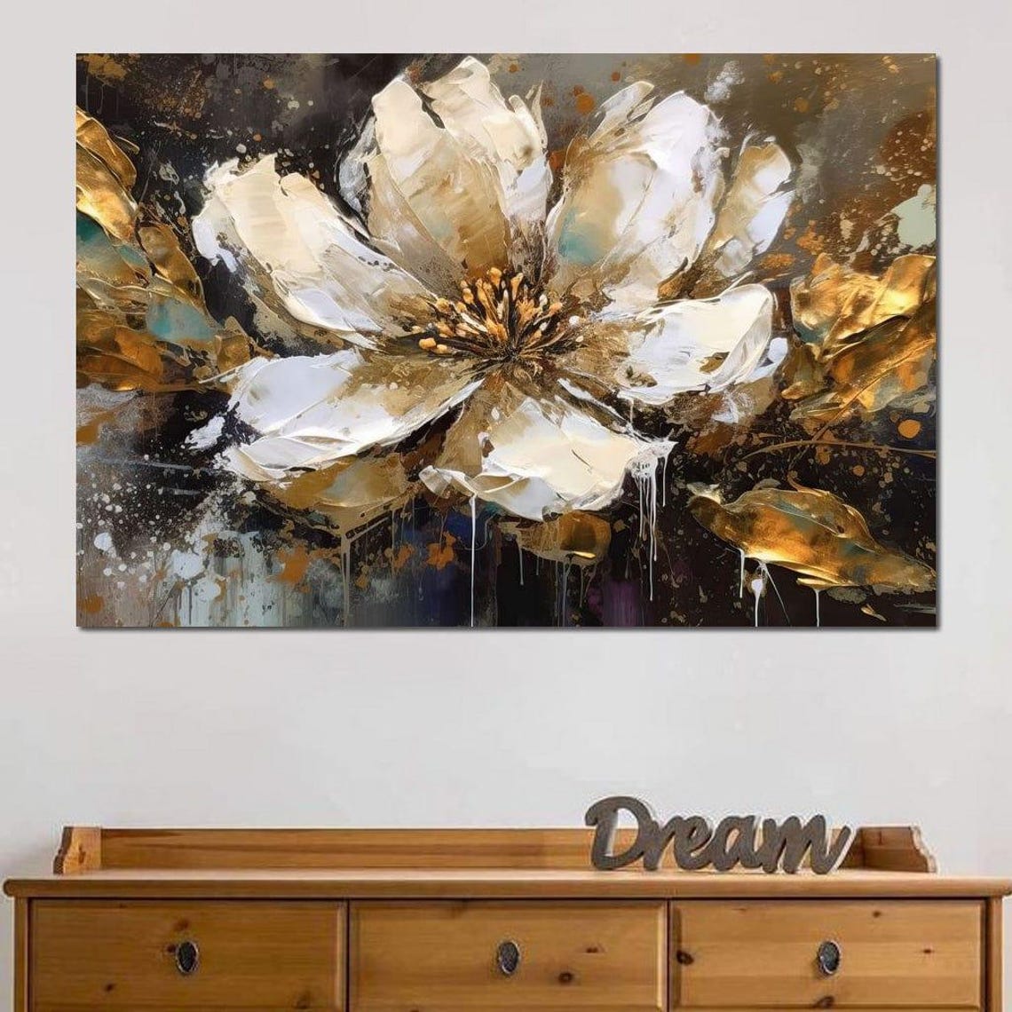 Ivory Bloom Abstract Five Panel Neutral Gold Floral Wall Art Poster - Image 4