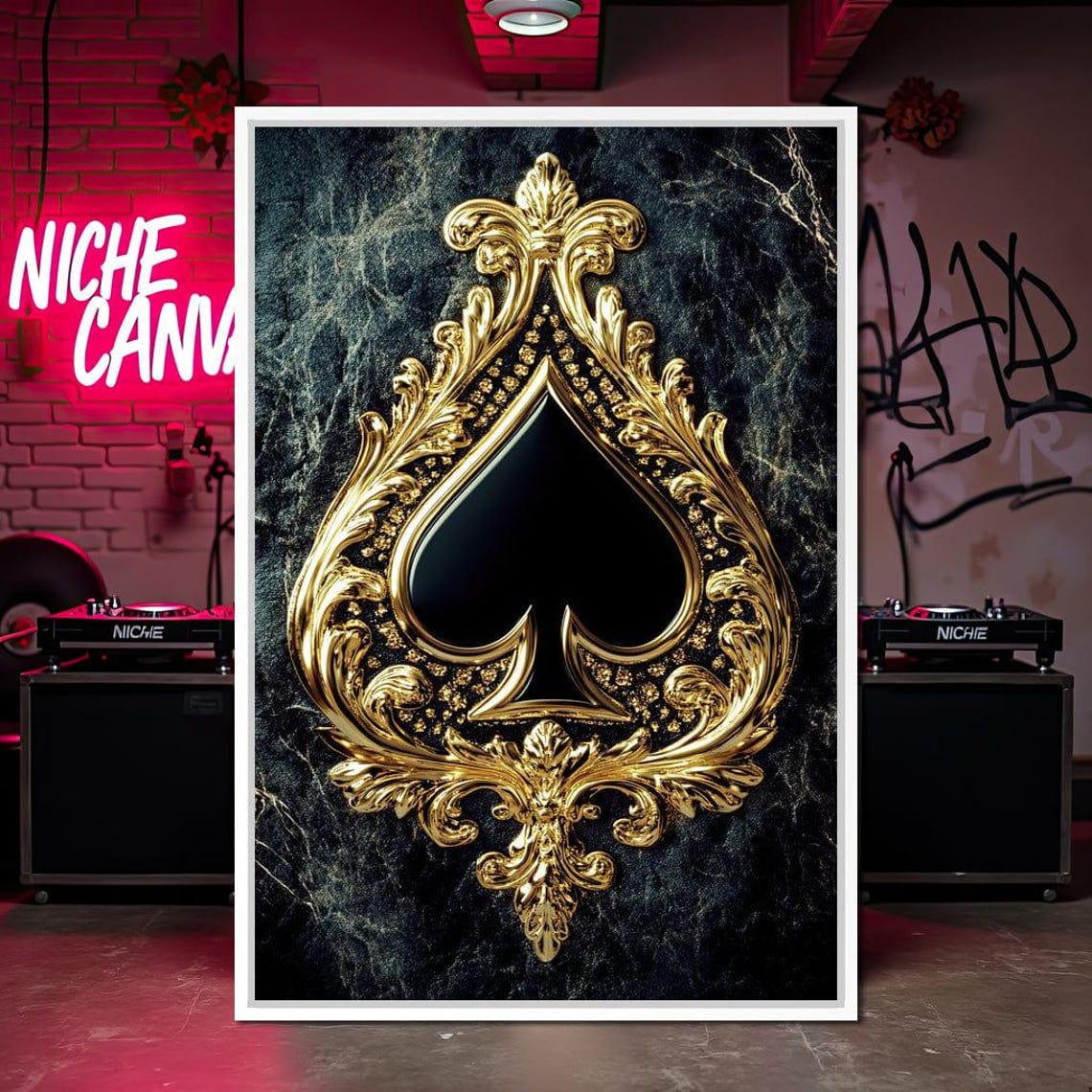 Ornate Gold Baroque Spade Luxury Black Marble Playing Card Poster - Image 3