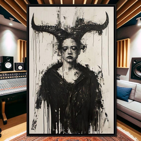 Dark Elegance Unleashed Gothic Wall Art Horned Figure Mysterious Home Decor Dark Fantasy Horror By Nichecanvas