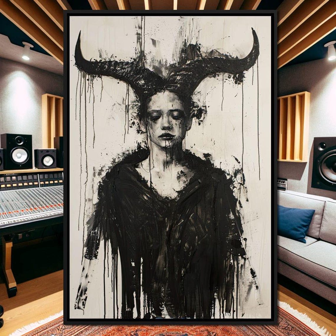Dark Elegance Unleashed Gothic Wall Art Horned Figure Mysterious Home Decor Dark Fantasy Horror By Nichecanvas