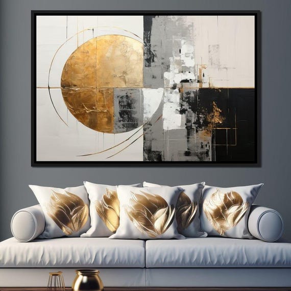 Golden Geometric Serenity Tanni Cylon Modern Abstract Wall Art Elegant Living Room Decor Black And Gold Circle By Nichecanvas
