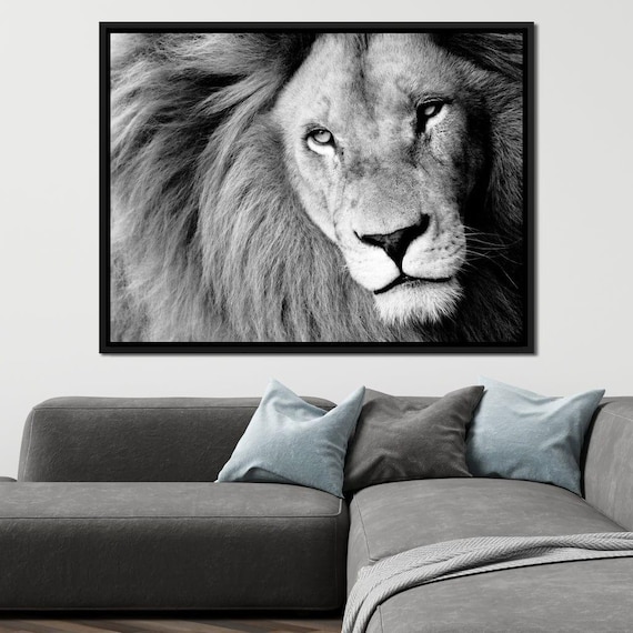 Black And White Lion Portrait Close Up Majestic Mane Wildlife Art Poster