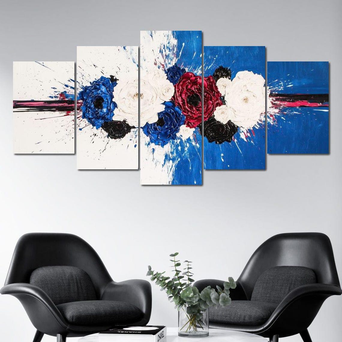 Blue White Red Impasto Roses Abstract Floral Bold Modern Decor Poster - Image 4