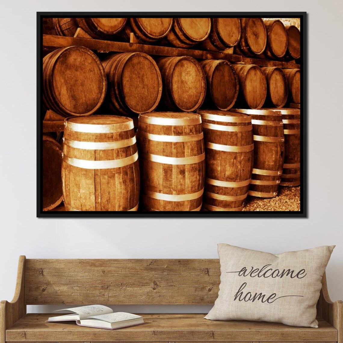 Oak Whiskey Barrels Rustic Distillery Stacked Wooden Barrels Home Bar Poster - Image 2