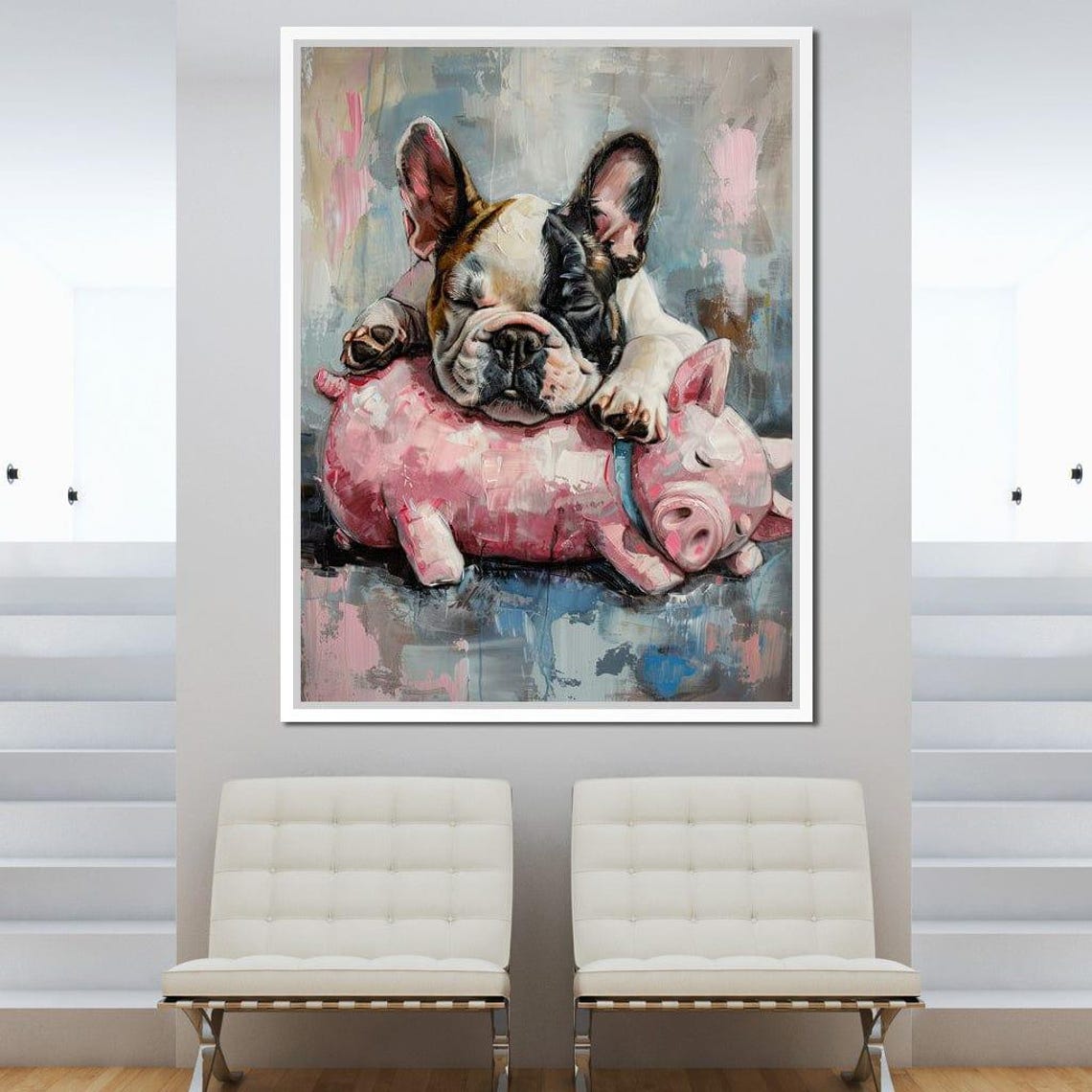 Dreamy Bulldog Slumber Party Sleeping Puppy Piglet Art Poster - Image 2