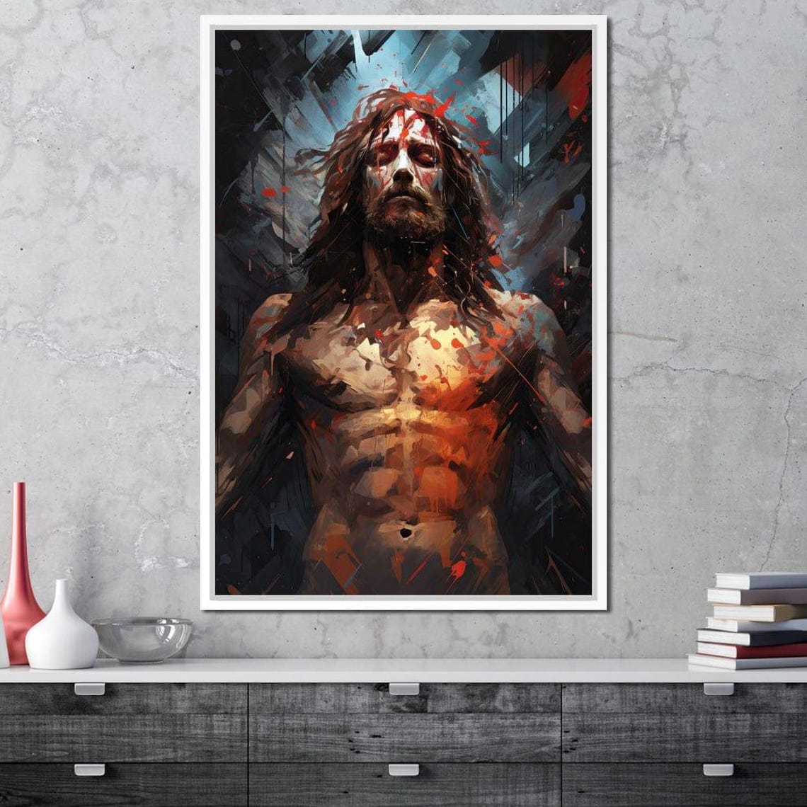 Shadows Of The Abyss Jesus Christ Red Splatter Sacred Poster - Image 2