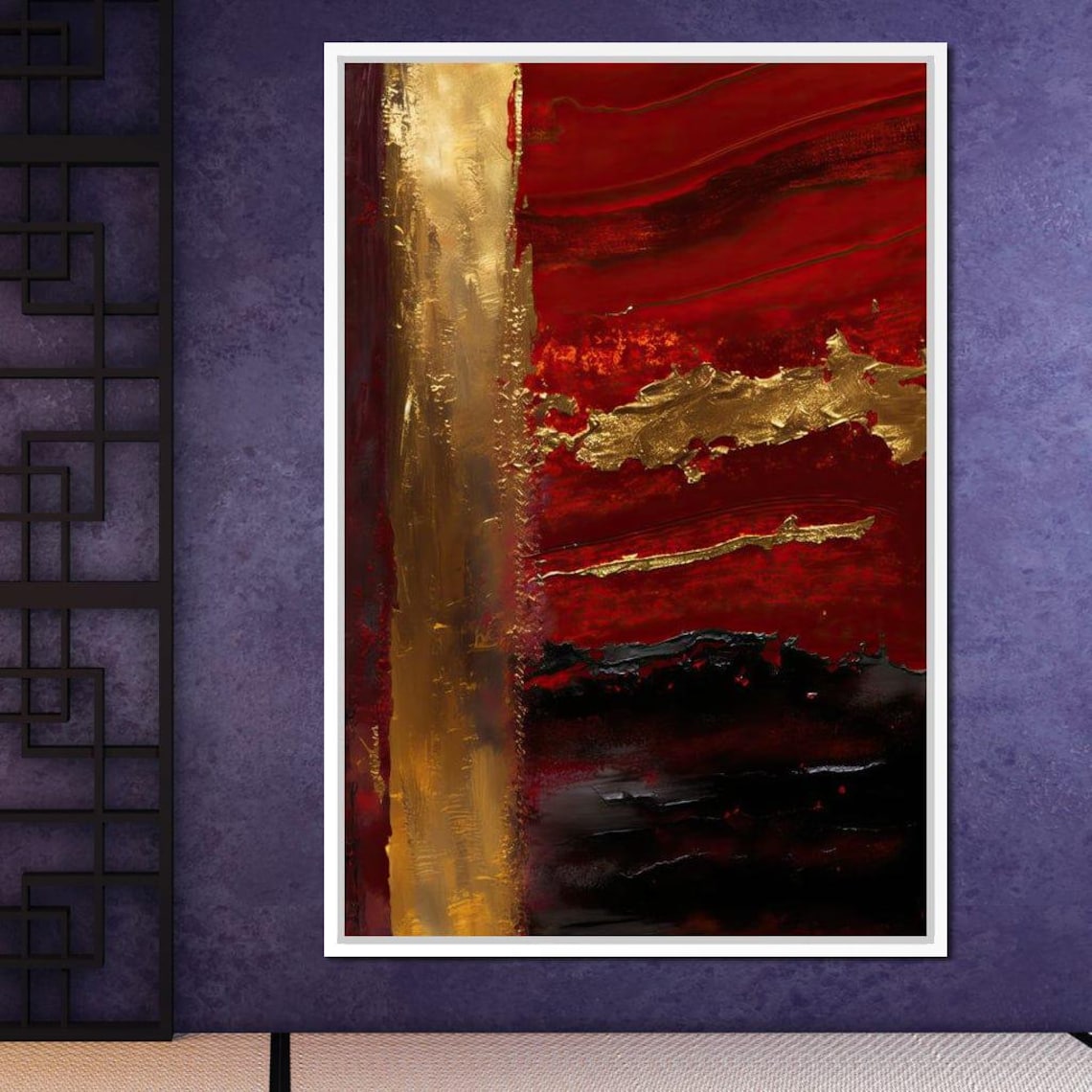 Lush Layers Dark Red Gold Abstract Art Print - Image 2