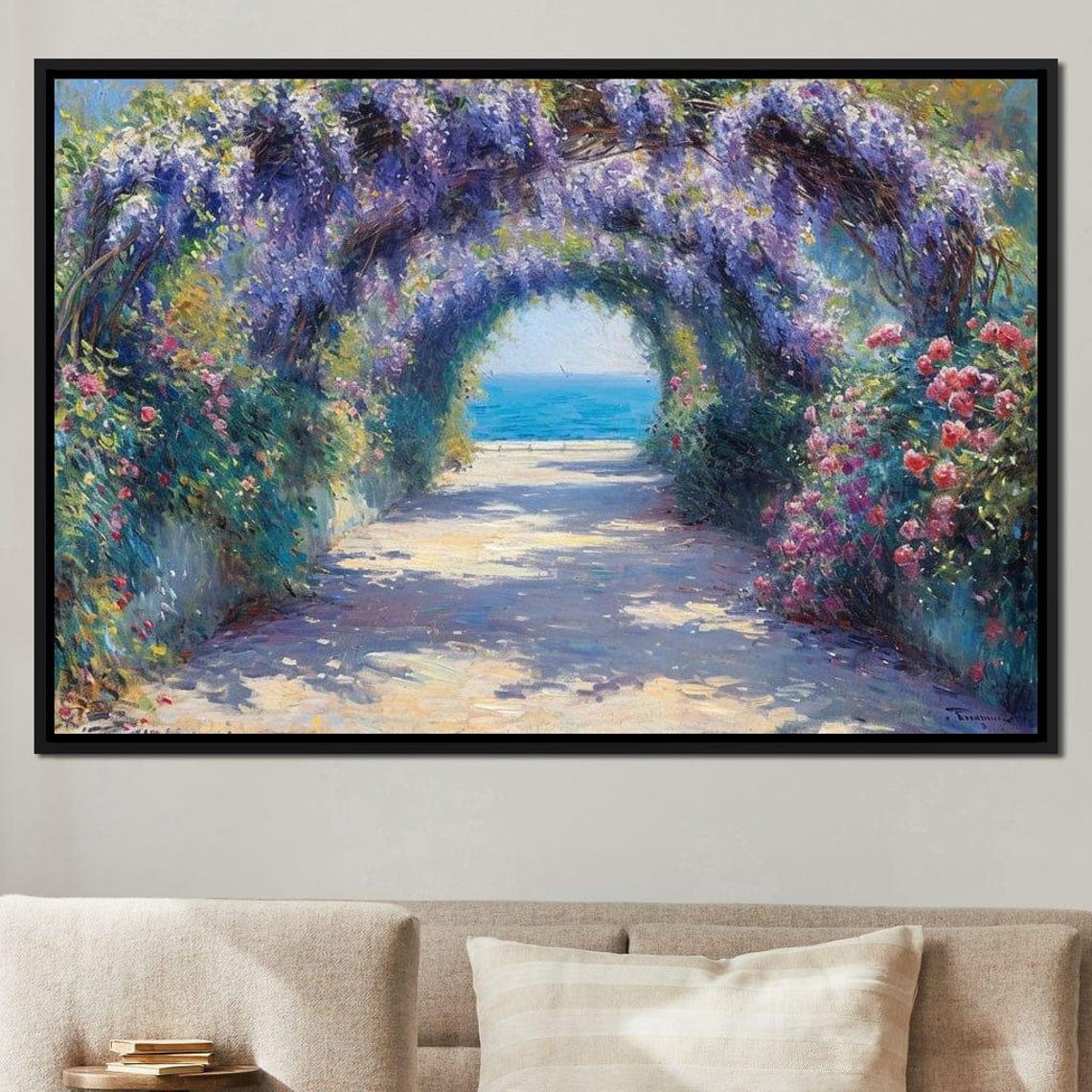 Wisteria Arch Path To Sea Impressionist Garden Landscape Poster - Image 3