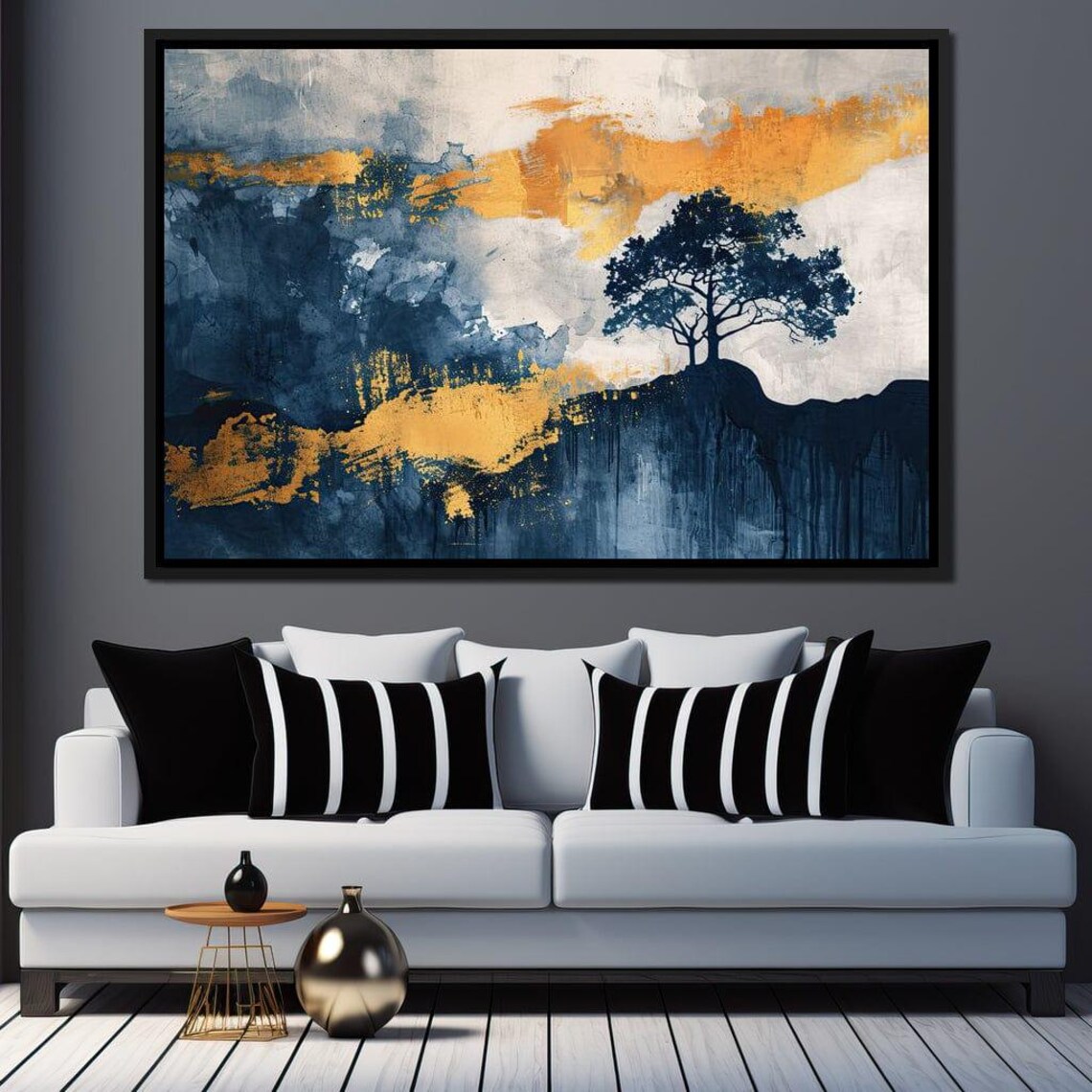Golden Solitude On Cerulean Bay Art Print - Image 2