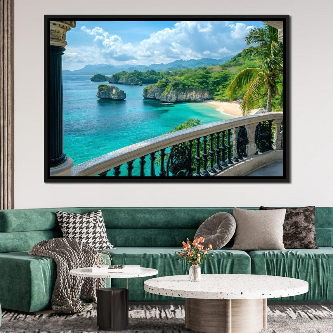 Tropical Island Ocean View From Stone Balcony Seascape Poster - Image 3