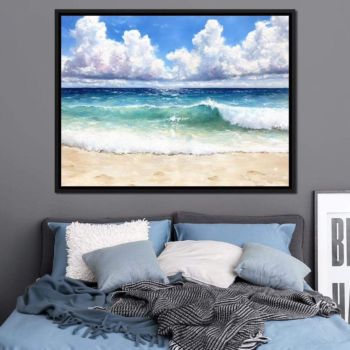 Turquoise Ocean Wave Breaking on a Sunny Sandy Beach Wall Poster - Image 2