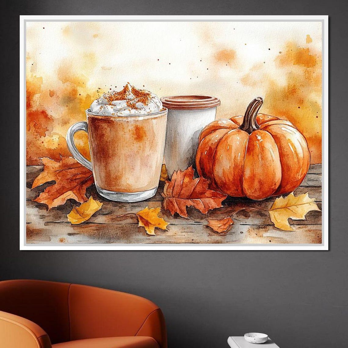 Pumpkin Spice Latte Watercolor Mugs Autumn Leaves Cozy Fall Art Poster - Image 4