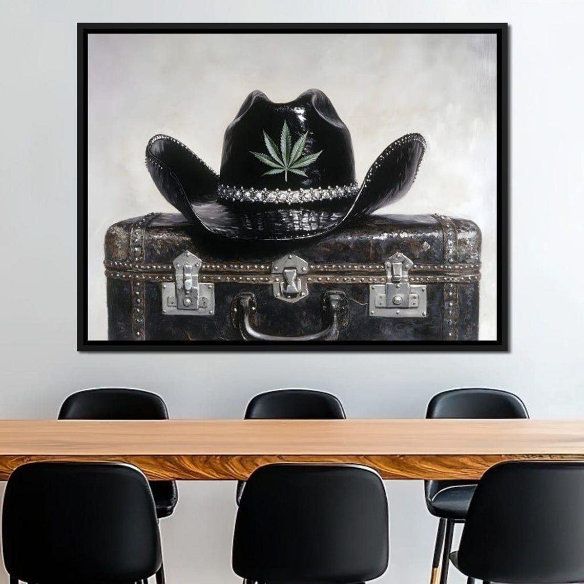 Cowboy Spirit On Vintage Case Western Home Decor Artisan Creation Rustic Wall Art Unique Black Hat Design By Nichecanvas