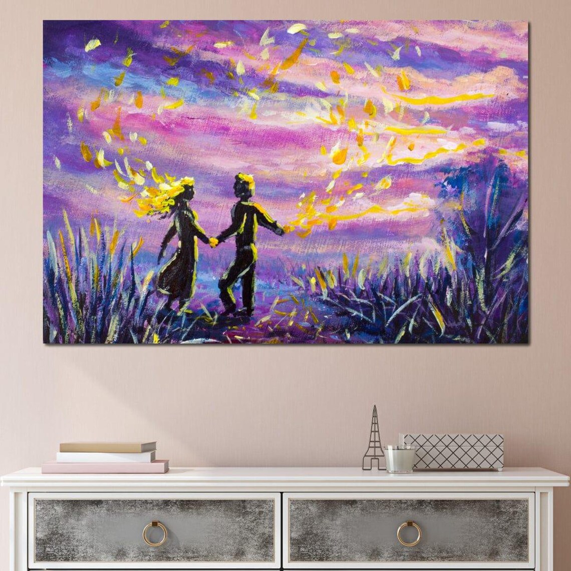 Love Under Sunset Sky Romantic Couple Silhouette Dreamy Colorful Poster - Image 4
