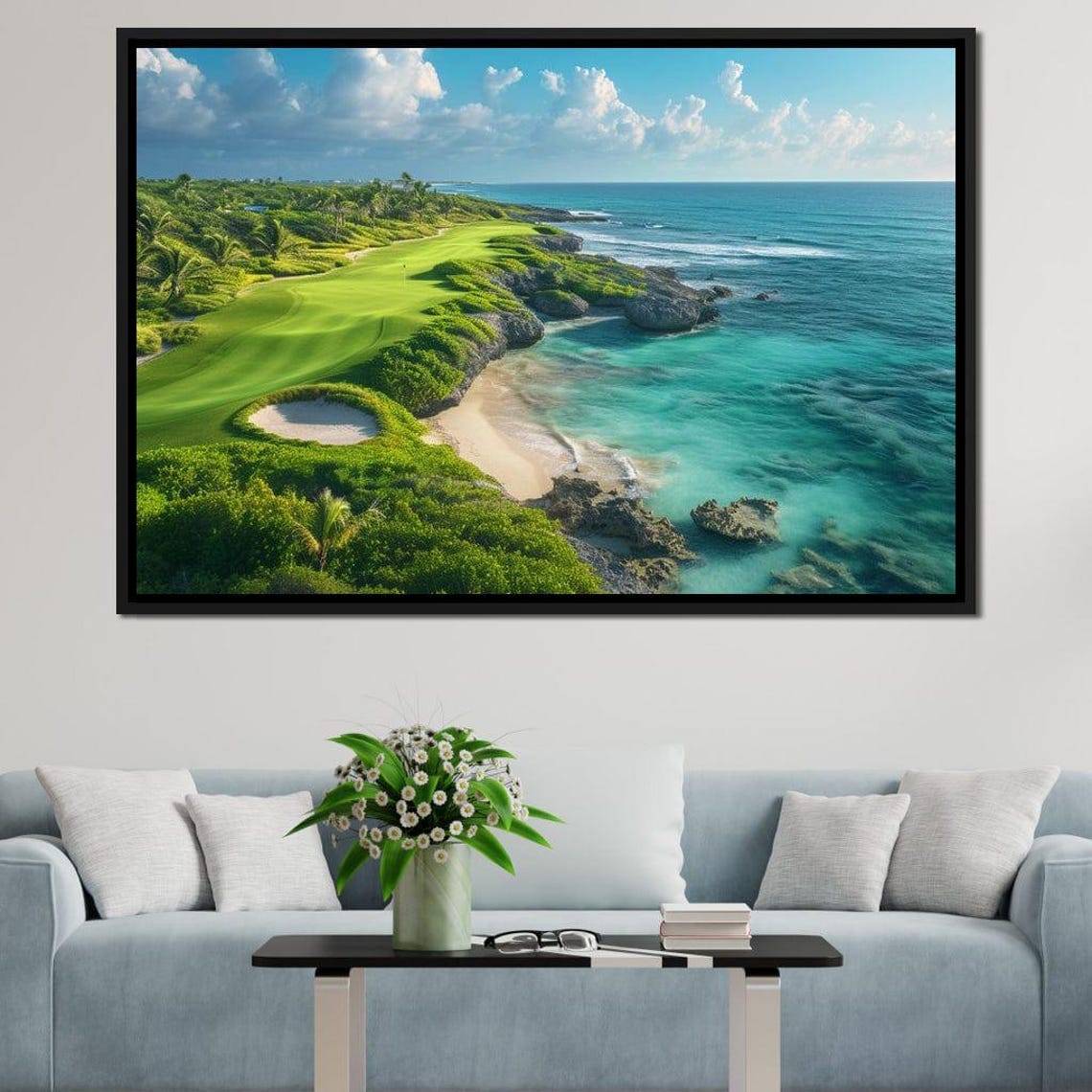 Tropical Golf Course Ocean View Emerald Fairway Coastal Poster - Image 2