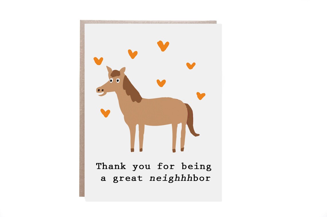Thank You for Being a Great Neighhhbor Horse Pun Thank You Card Print