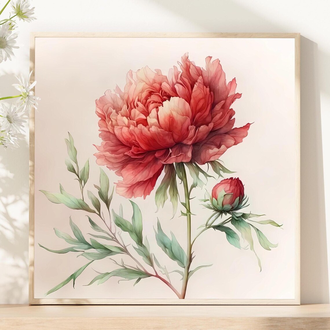 Peony Flower Print, Vintage Botanical Art Print