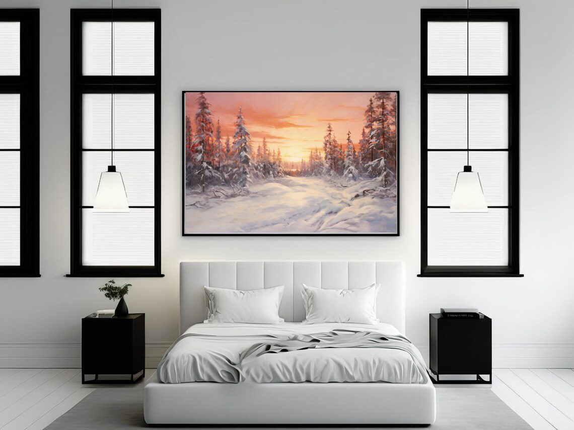 Winter Forest Art Print, Rustic Winter Landscape - Image 2