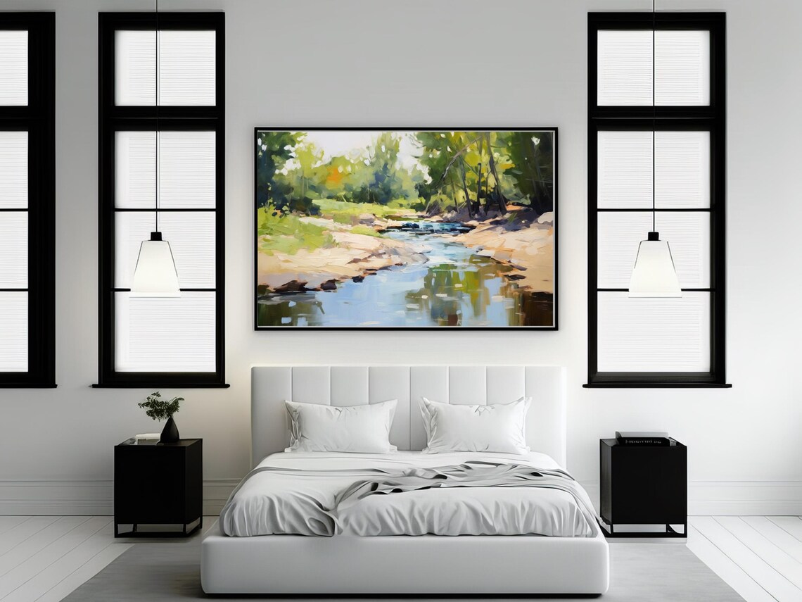 Summer Brook In Forest Landscape, Moody Wall Art - Image 2