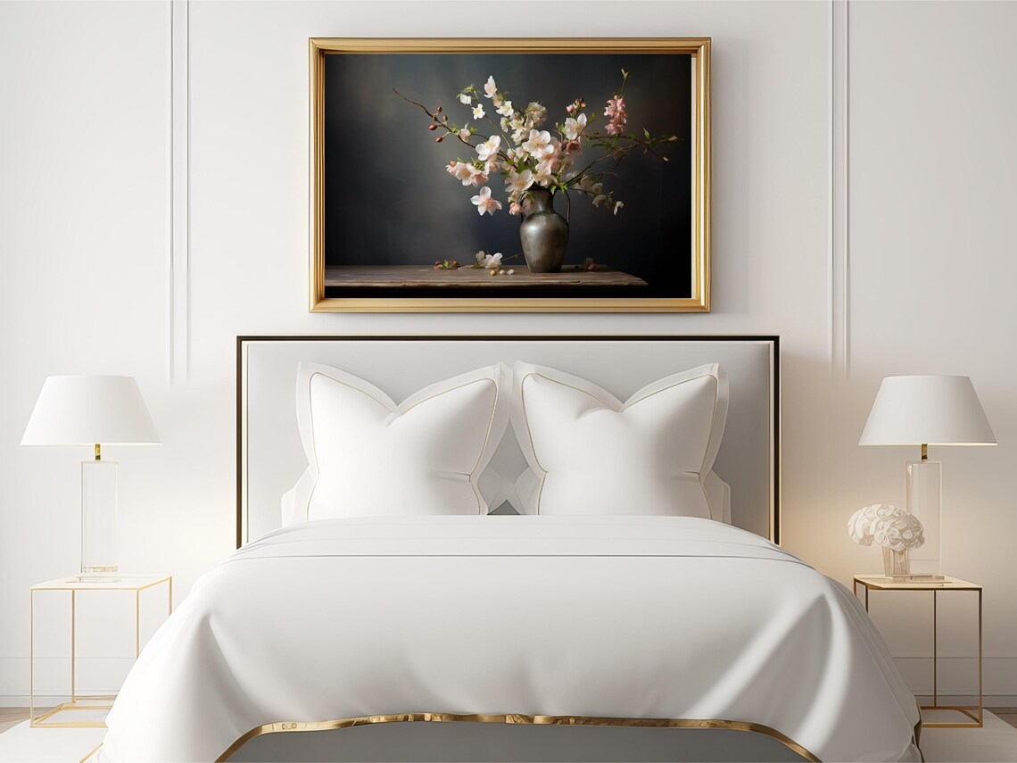 Dark Floral Still Life, Moody Vintage Painting - Image 2