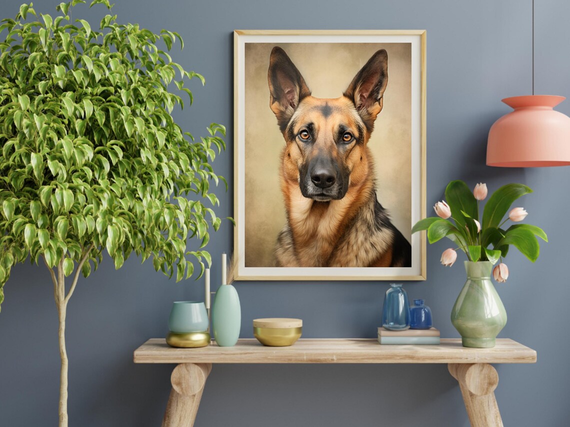 German Shepherd Oil Painting, Vintage Farmhouse Decor - Image 2
