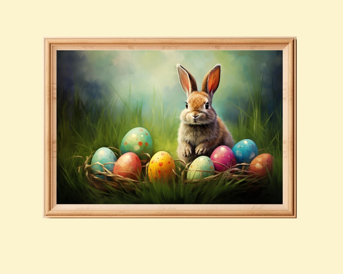Easter Bunny Painting Eggs, Spring Nursery Decor