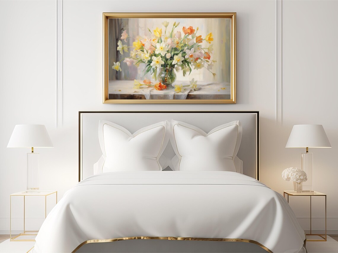 Daffodil and Tulip Artwork, Floral Still Life - Image 2