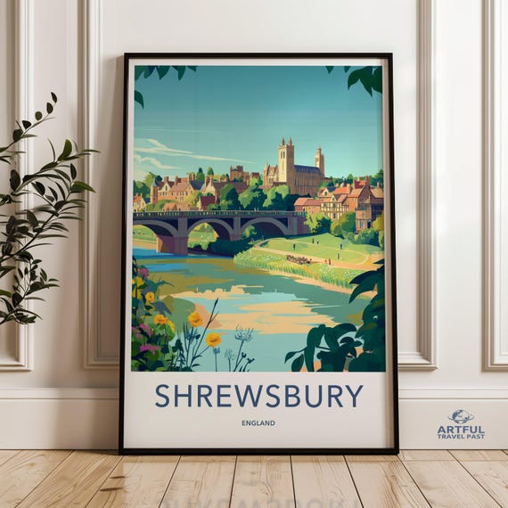 Shrewsbury Wall Art England Travel Poster Uk Cityscape Print Modern Home Decor Souvenir British Town Artwork Scenic